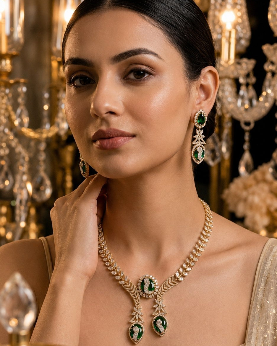 Aurikala Emerald Swan Royal Necklace