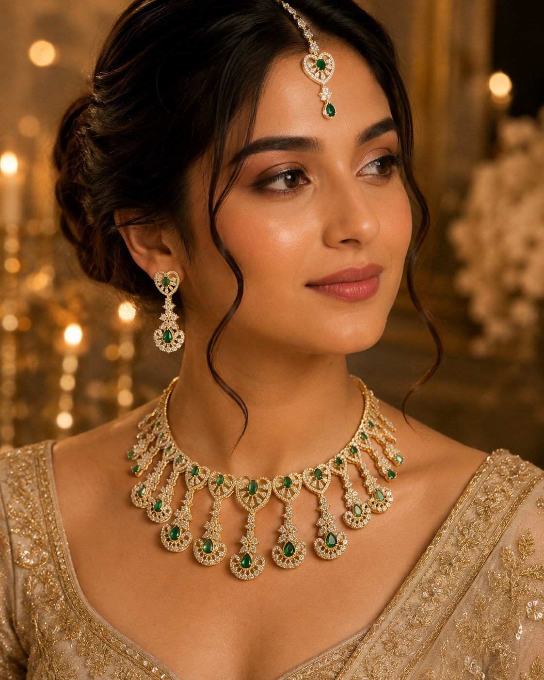 Aurikala Emerald Noor Necklace Set